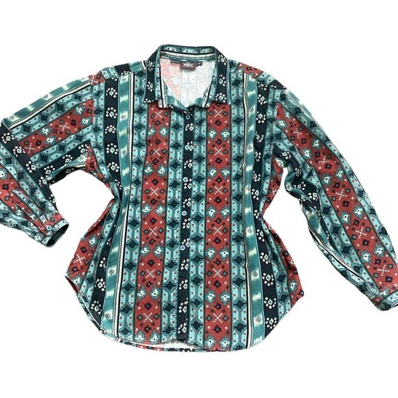 VTG Woolrich Cotton Flannel Button-Up Shirt Wm Sz XL Aztec Tribal Southwest 223J - Picture 1 of 6